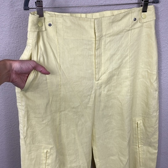 New Vince High Waist Tailored Utility Trouser Pants Pomelo Yellow Linen Sz 10 - Picture 6 of 16